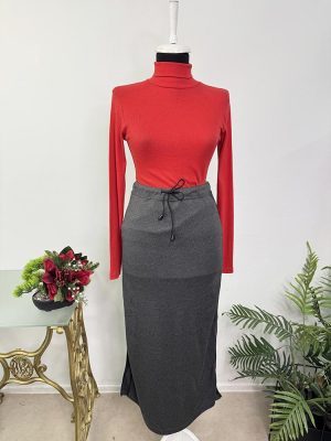 Fusta lunga cu elastic si snur in talie amestec bumbac Gina Benotti S