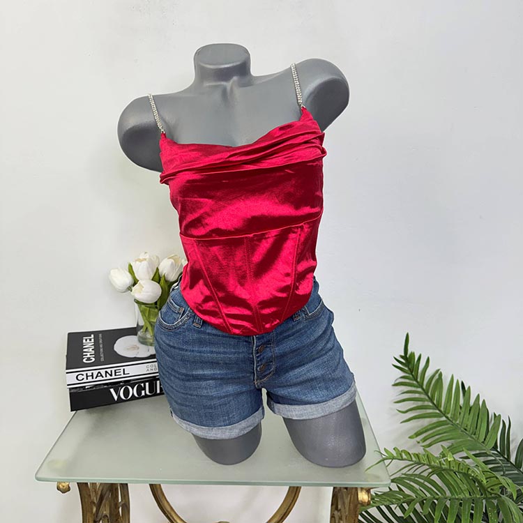 Top satinat cu bretele cu pietricele Ally M