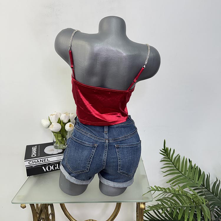 Top satinat cu bretele cu pietricele Ally M - imagine 2