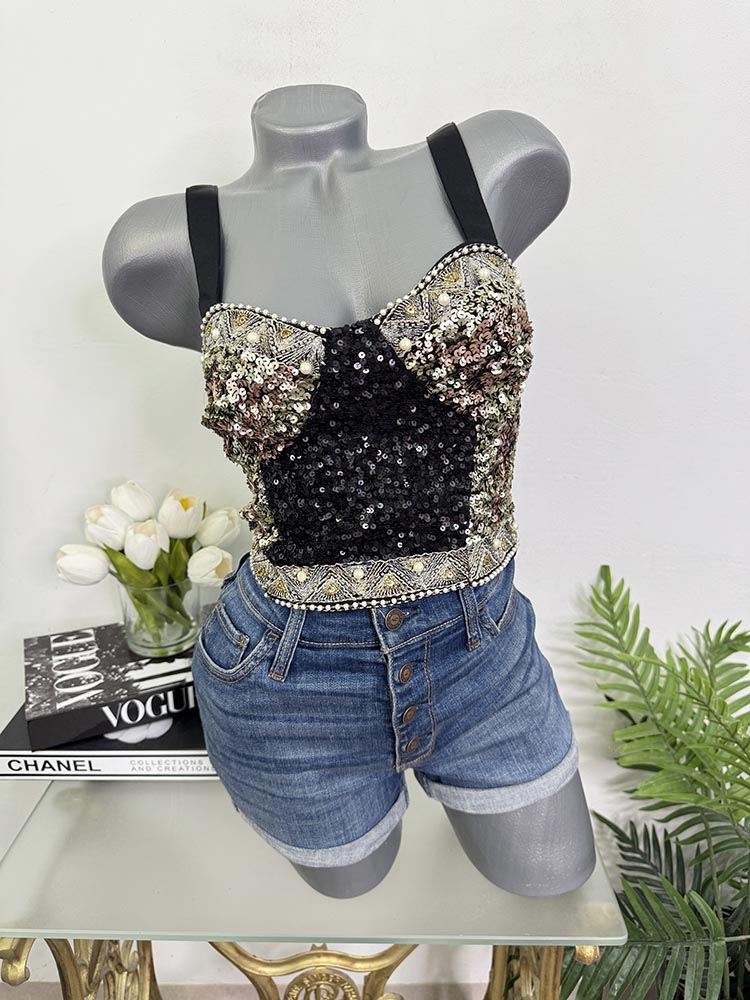 Top cu strasuri si margele Zara S