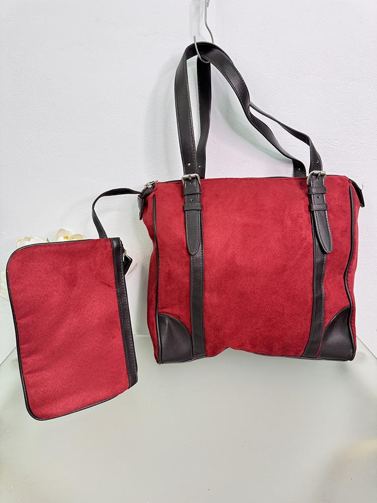 Geanta de mana imitatie piele intoarsa cu portmoneu TCM