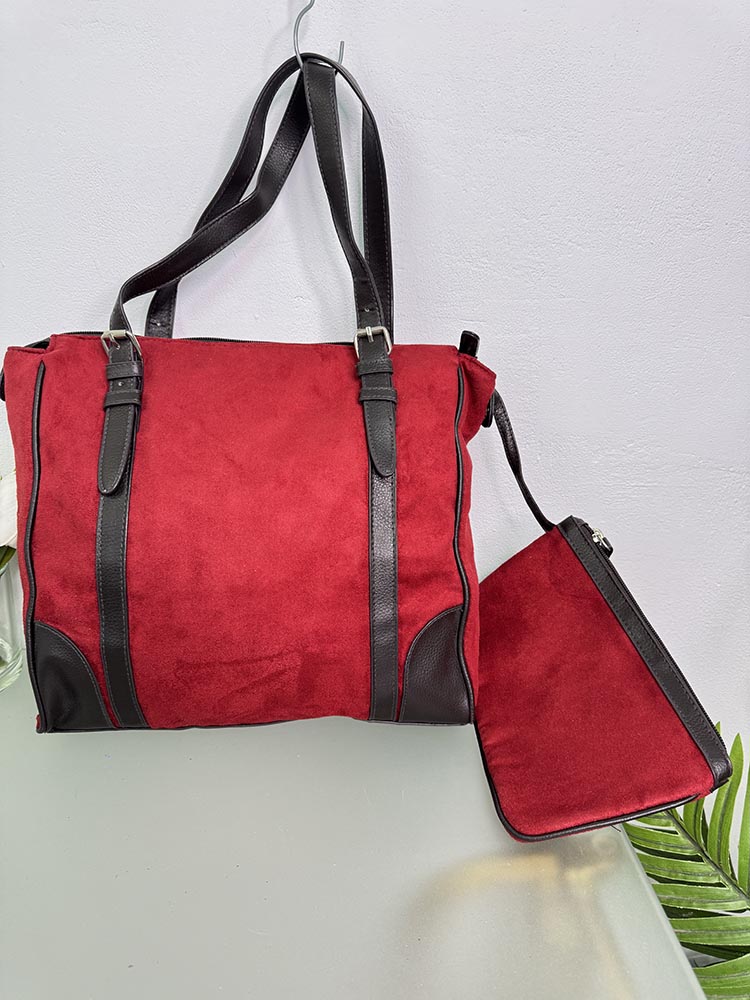 Geanta de mana imitatie piele intoarsa cu portmoneu TCM - imagine 2