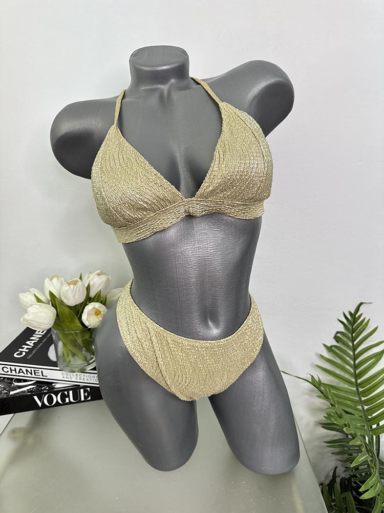 Costum de baie auriu sutien cu burete S