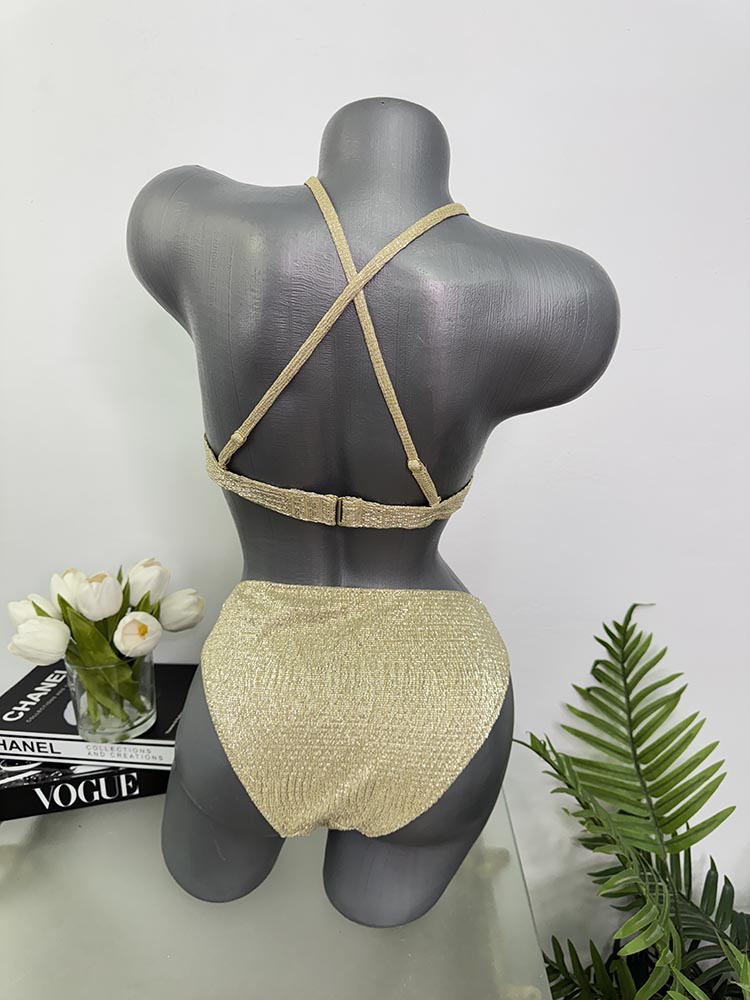Costum de baie auriu sutien cu burete S - imagine 2