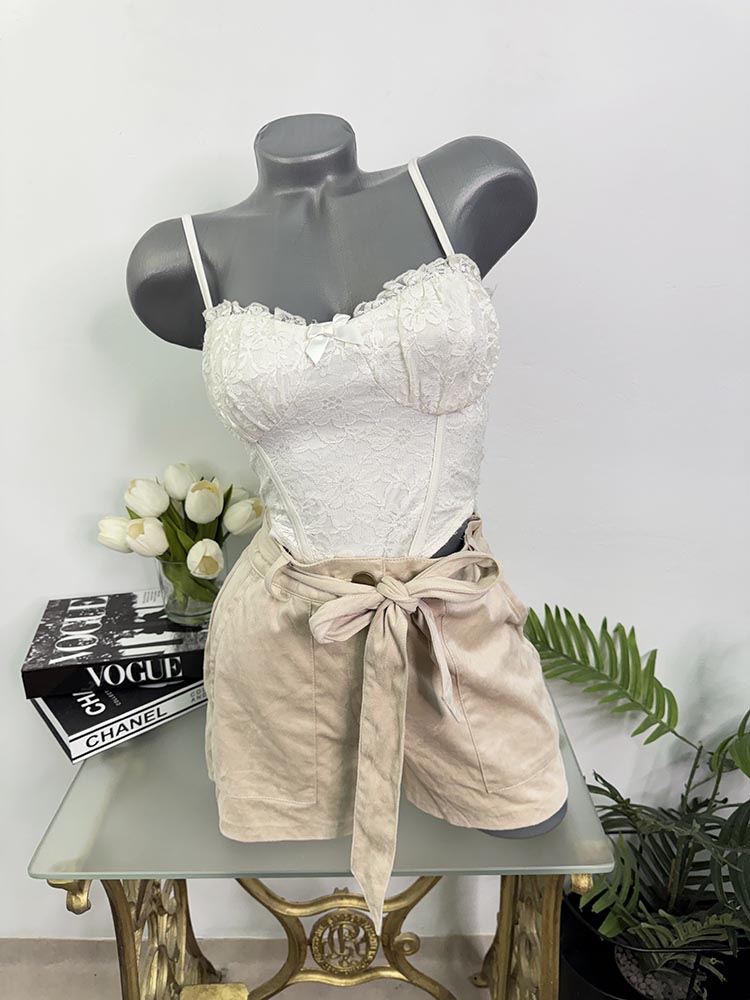 Pantaloni scurti imitatie piele intoarsa cu cordon Costes Basic M