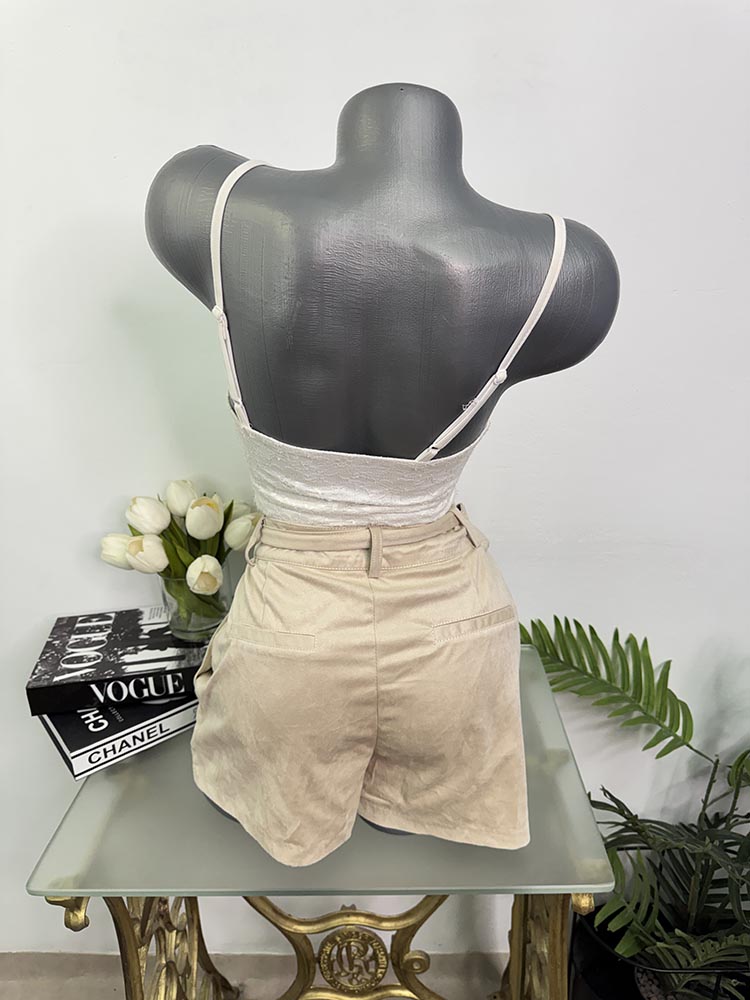 Pantaloni scurti imitatie piele intoarsa cu cordon Costes Basic M - imagine 2