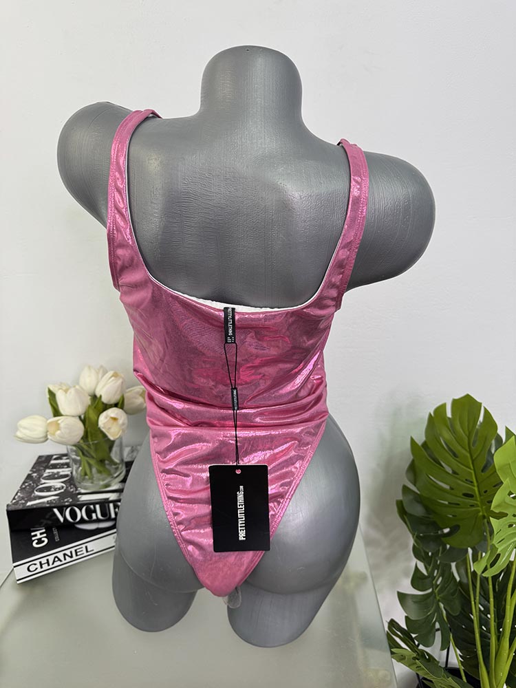 Costum de baie stralucitor intreg cu maneci sutien fara burete Pretty Little Thing 42 - imagine 2