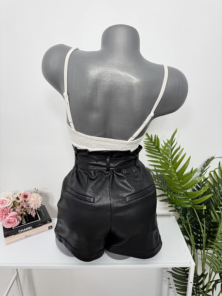 Pantaloni scurti imitatie piele cu cordon Seven Sisters XXS - imagine 2