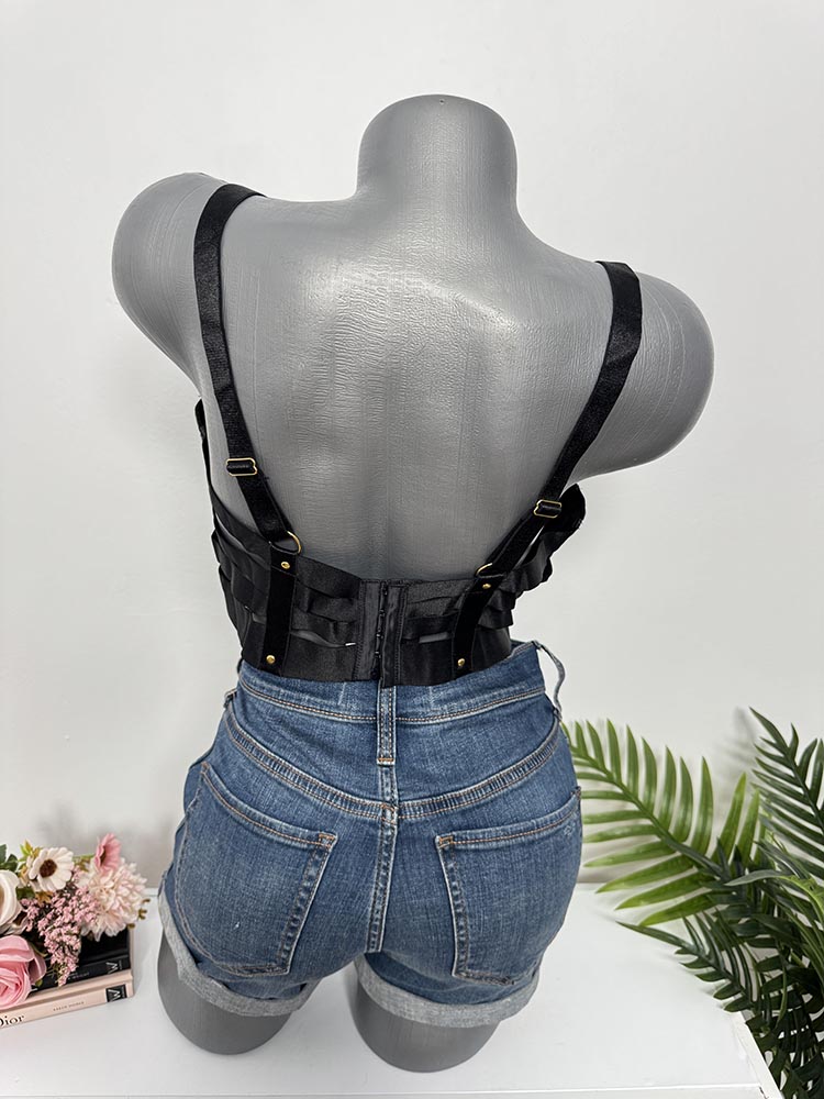 Sutien imitatie piele si dantela fara burete M - imagine 2